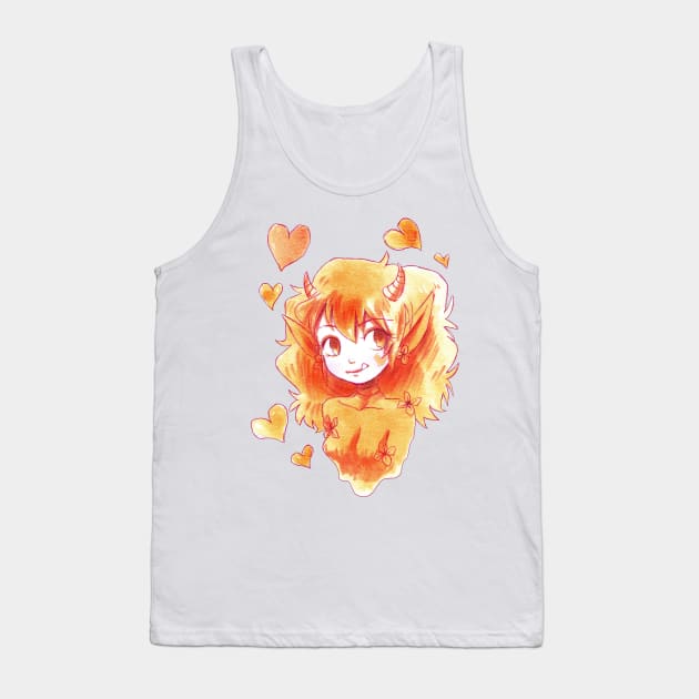 Orange Watercolor Girl with Hearts and Horns Tank Top by saradaboru